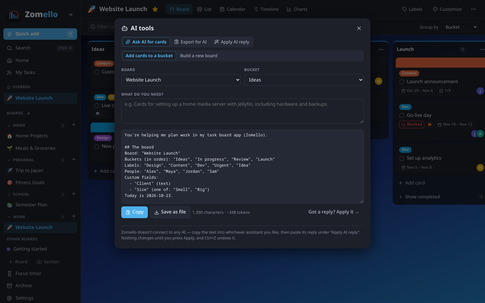 The AI tools window