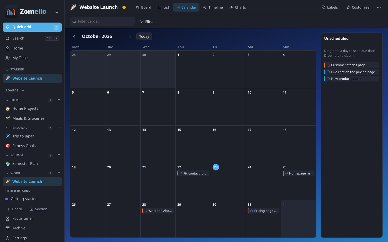 Calendar view