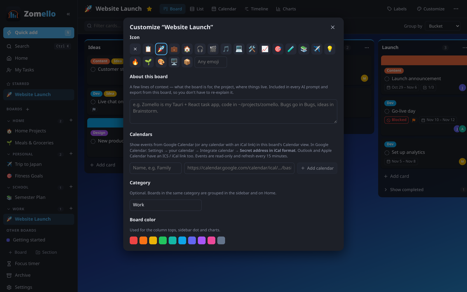 The Customize window