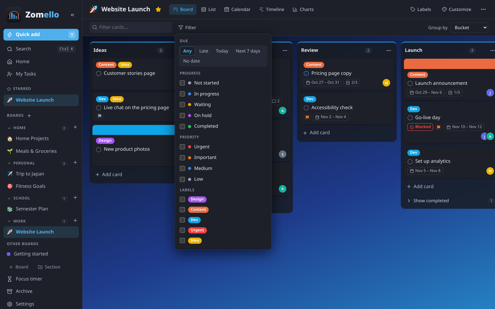 Filter menu